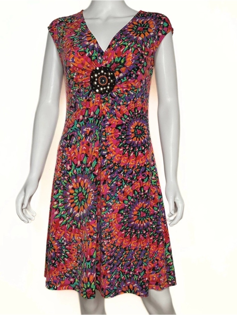 ECI Vibrant Kaleidoscope Print Cocktail Dress Womens SZ 6 Psychedelic In A Daze
